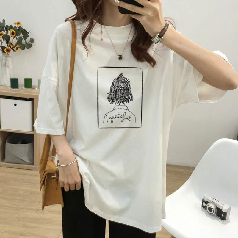 Maternity Breastfeeding T-shirt Women's Short-sleeved Mid-length Top Loose plus size Summer Breastfeeding Base Shirt for Women