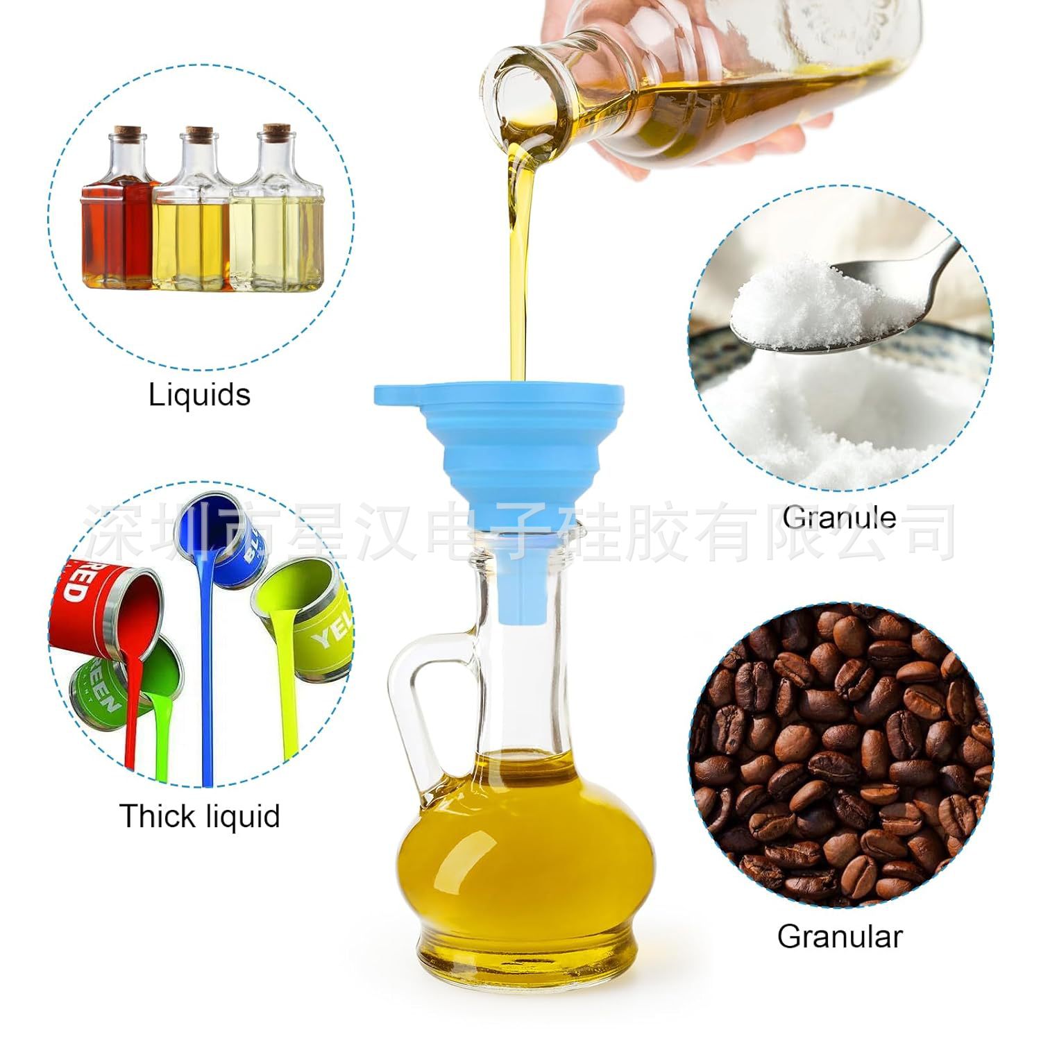 Food-Grade Portable Foldable Silicone Funnel for Home Kitchen Oil Pouring and Liquid Separation Tool, Retractable Silicone Small Funnel