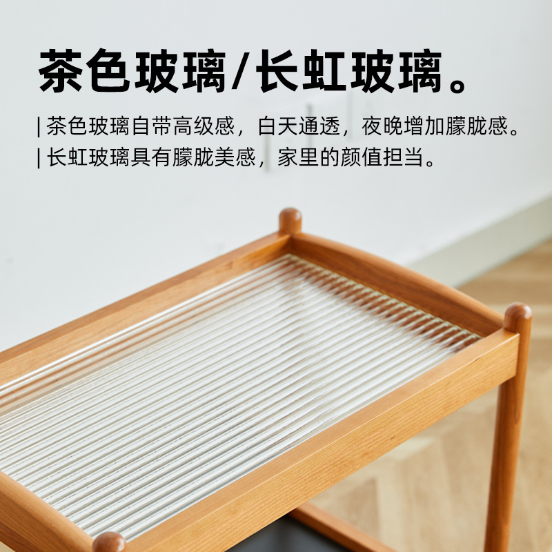 Solid Wood Movable Side Table Cherry Wood Trolley Nordic Cream Style Living Room Dining Room Balcony Corner Table