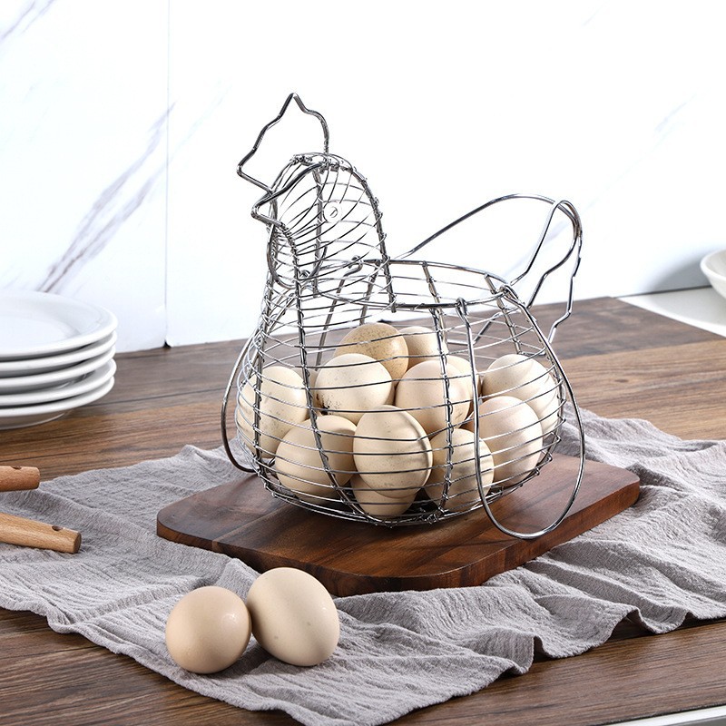Household egg container hollow basket iron simple storage basket household kitchen living room egg cage storage rack