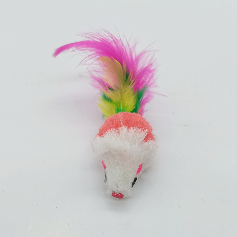 Factory supply Cat plush mouse toy colorful feather tail simulation mouse funny cat toy plush toy