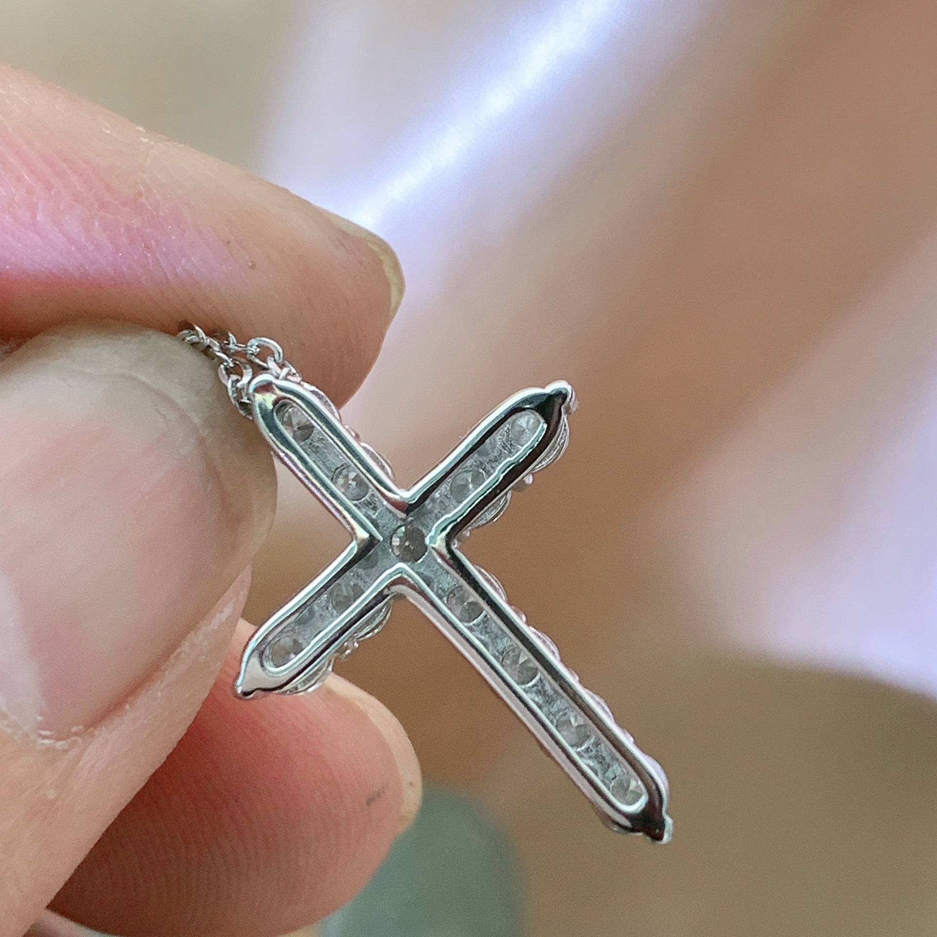 Sterling Silver S925 Mosan Diamond Cross Necklace Cross Cross-border Hot Seiko High-end Fashion All-match Diamond Inlay