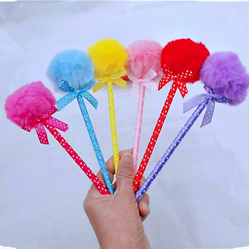 Shengdan Tribe New Cute Bow Plush Pen Girl's Heart Color Mao Ball Pen Ballpoint Pen Student Prizes
