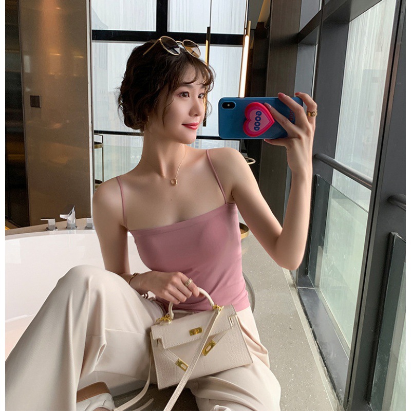 1806 Solid Color Camisole Sports Vest Fixed Cup Beautiful Back Wrap Chest Outer Wear All-match Anti-running Light Tube Top Base Underwear