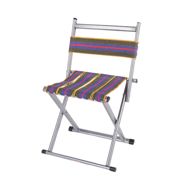 Colorful Ribbon Backrest Folding Stool with Flat Tube Rivets, Outdoor Fishing Camping Chair, Portable Folding Stool Wholesale