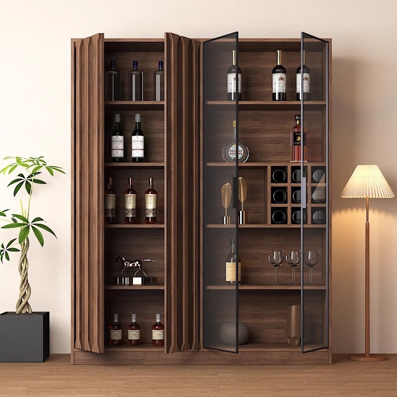 New Wine Cabinet Living Room Solid Wood Wall Display Cabinet Home Retro New Chinese Style Glass Door Storage Storage Cabinet