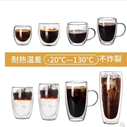 Household double-layer transparent glass water cup creative heat-resistant flower tea cup heat insulation cup cold drink milk juice coffee cup