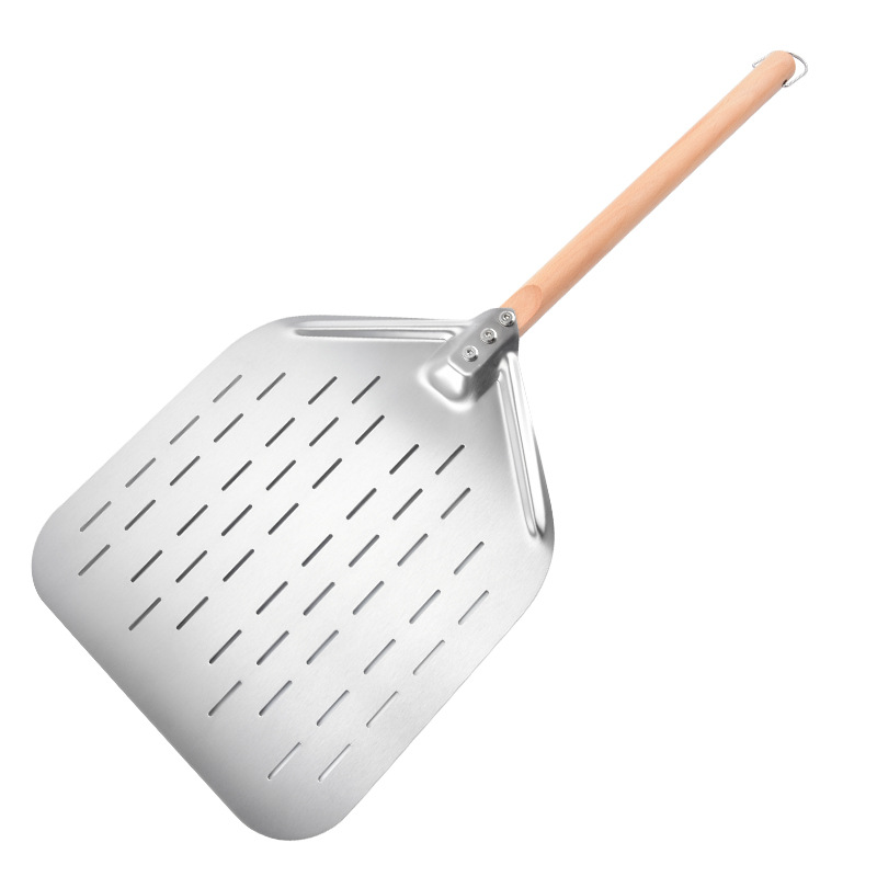 Wooden Handle 430 Stainless Steel Hollow Pizza Shovel Oven Shovel Kitchen Baking Cake Transfer Shovel Pizza Flip Tool