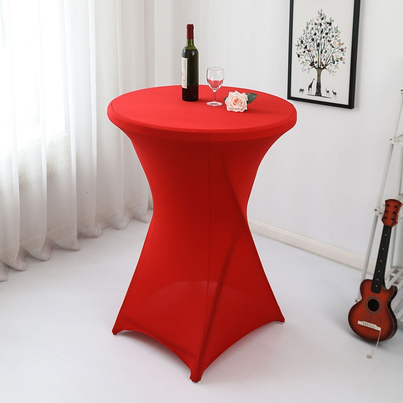 Wholesale Solid Color Bar Table Cover Bar Banquet Tablecloth Cocktail Round Table Cover White Elastic Tablecloth Cross-Border