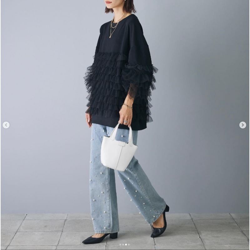 Cross-border Japanese and Korean Style New Autumn and Winter Versatile Top Loose Sweatshirt + Beaded Jeans Fashionable Two-piece Set for Women