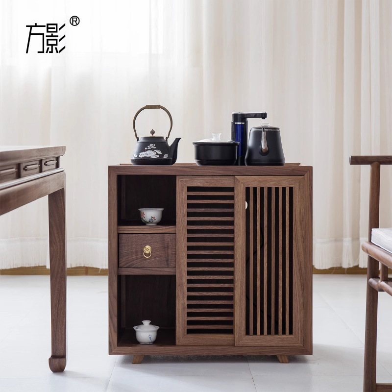 New Chinese Style Solid Wood Tea Cabinet Black Walnut Living Room Corner Sofa Modern Simple Mobile Zen Side Table