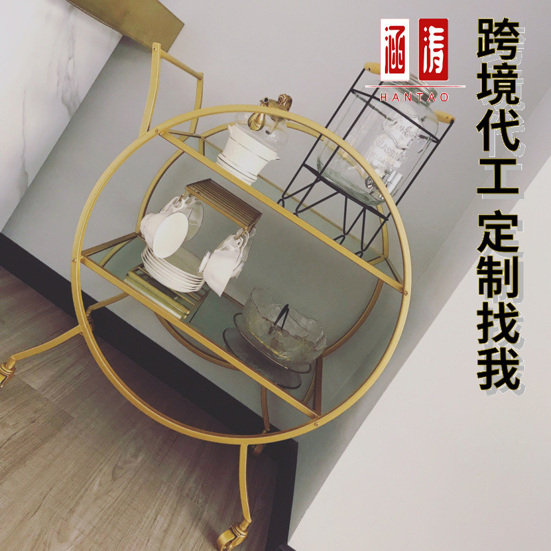 Cross-Border Manufacturer Trolley Dining Cart Multifunctional Hotel Trolley Wrought Iron Four-Wheel Cart Storage Nordic Style