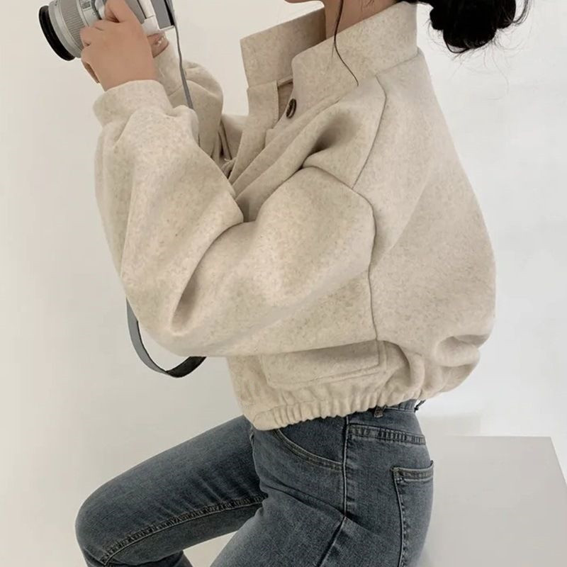 Internet celebrity cool handsome Korean style autumn and winter New stand collar niche short lazy style loose casual woolen woolen coat for women