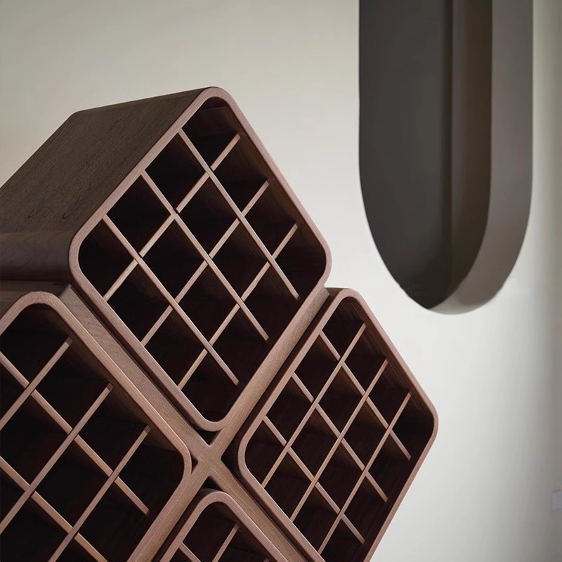 New Chinese Style Black Walnut Wine Rack New High-End Rhombus Shelf Home Living Room Solid Wood Wine Cabinet Display Rack