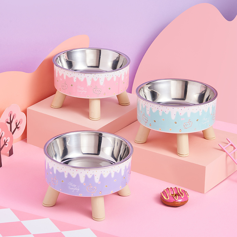 Factory direct neck protection pet bowl anti-knock cat and dog food bowl stainless steel food bowl high foot cat bowl pet bowl