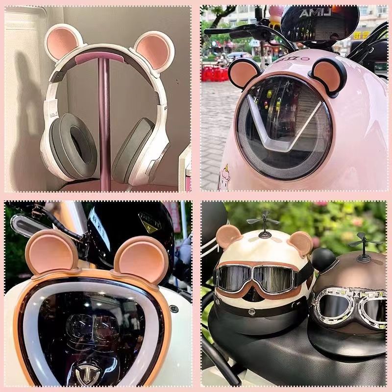 Electric car motorcycle cat ears personalized helmet decorations Big Bear ears horn Internet celebrity cute car lights decoration