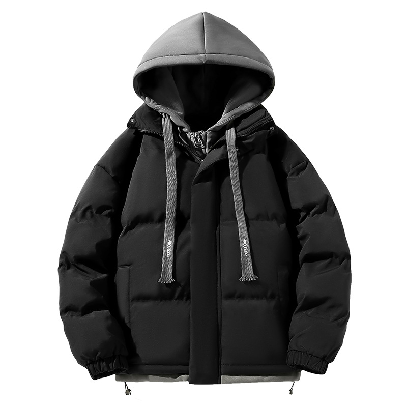 Warm thickened cotton-padded coat bread coat men's thickened cotton-padded coat loose trendy fake two-piece hooded cotton-padded coat cotton-padded jacket