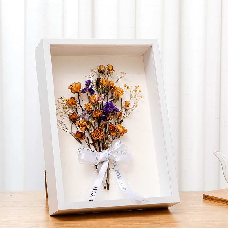Three-Dimensional Hollow dried flower photo frame wholesale 68-inch 10-inch a4a3 handmade paper rose mounting light picture frame factory