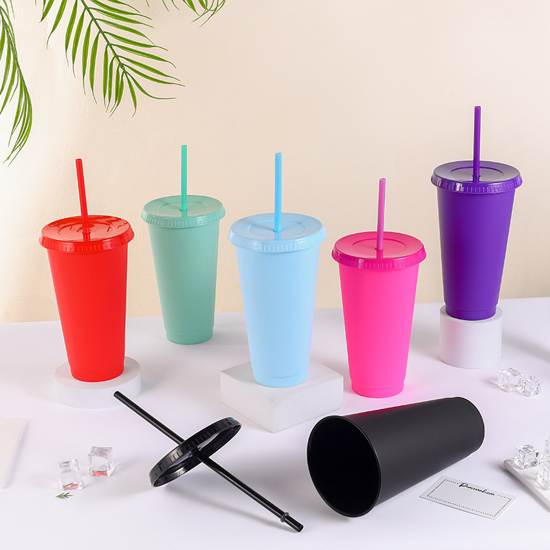 Cross-border hot-selling plastic pipette cups with high color value frosted casual cups catering tea bar supply drinking cups factory wholesale
