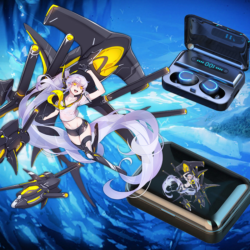 Синий маршрут Сирена Очиститель Наблюдатель Угольный черный бизнес Блестящий логотип Беспроводные наушники Bluetooth