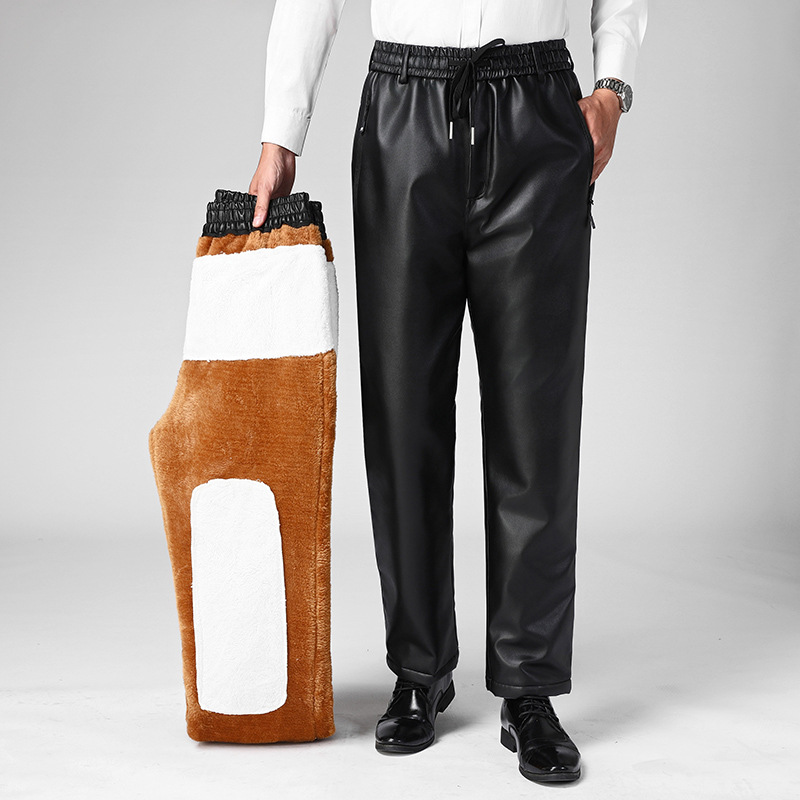 Men's Winter Fleece-Lined Thickened Waterproof Casual Pants for Delivery Riding and Driving, Warm and Loose Cotton Pants for Cold Protection