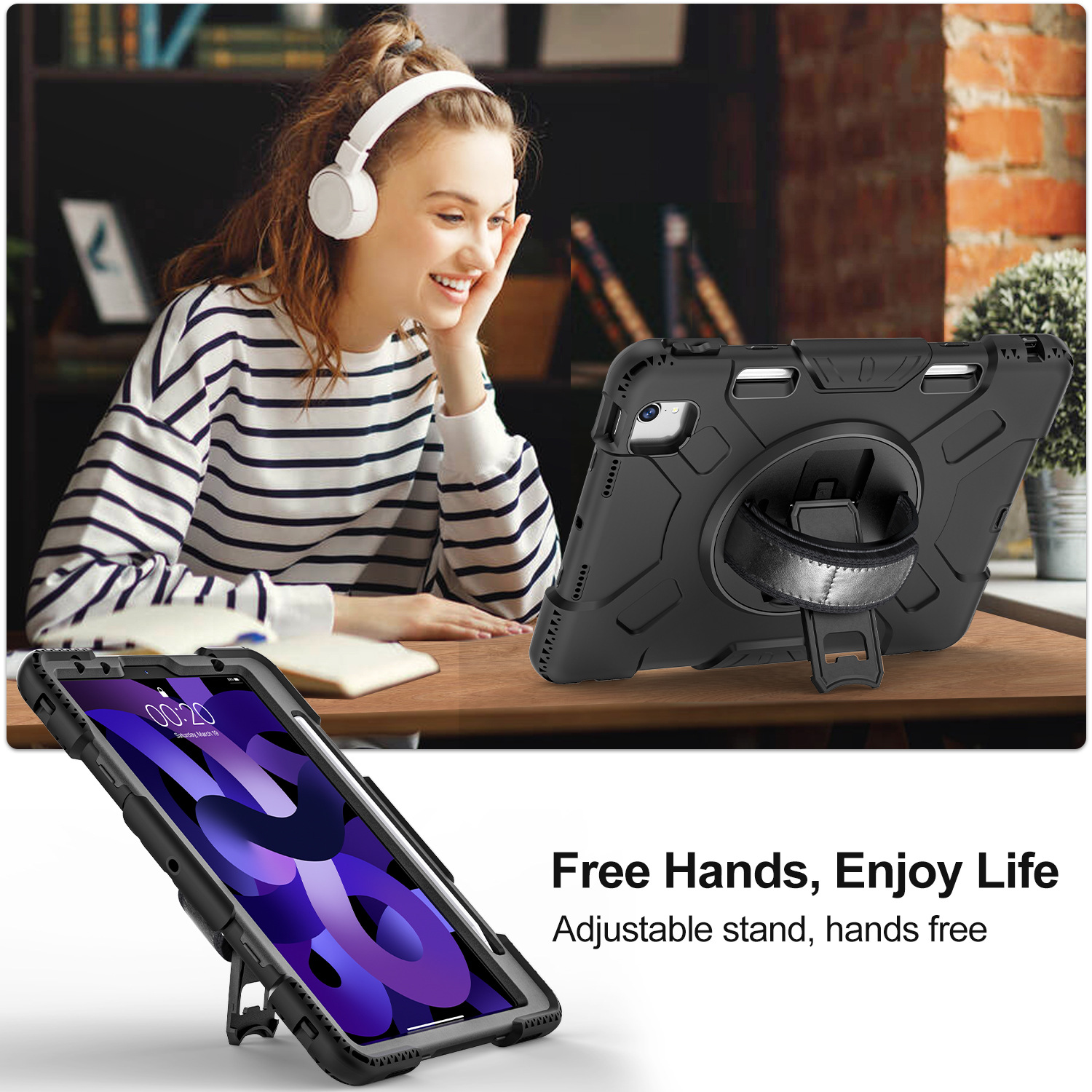 Applicable to Apple Samsung tablet protective case with Pen slot three anti-fall air5 silicone tablet protective case with bracket