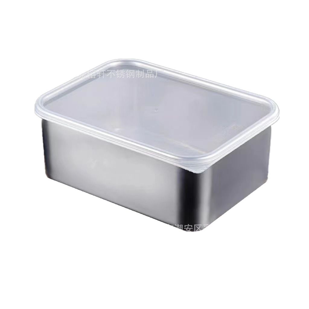 Hot Square Box Stainless Steel Flavor Box Household Refrigerator Crisper Lunch Box Snack Storage Box with Lid Seal