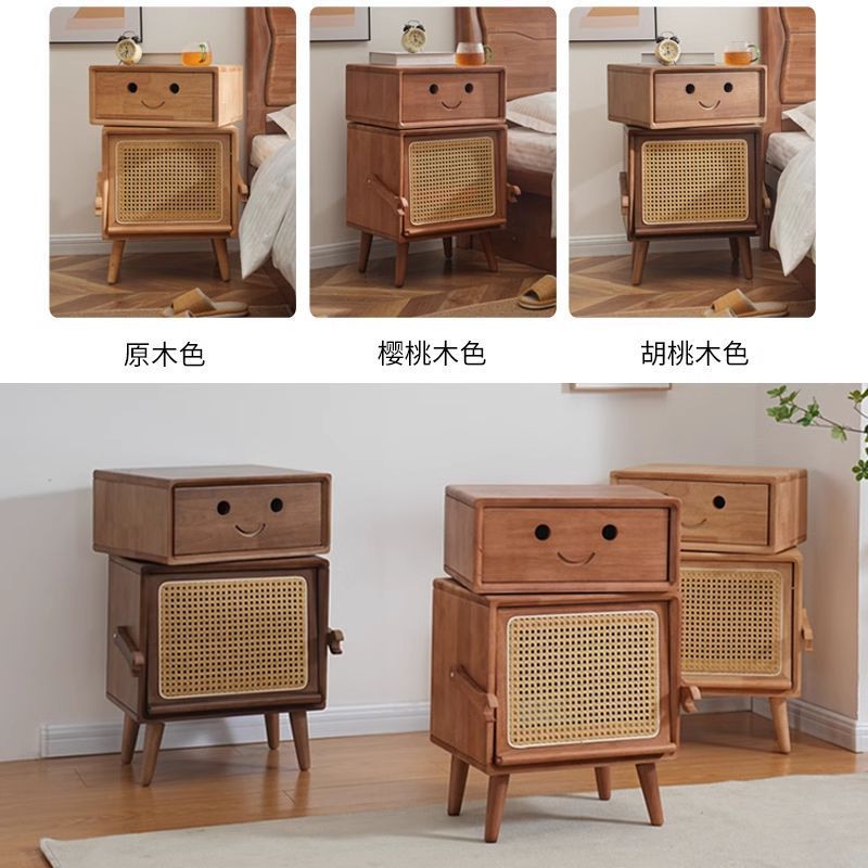 北欧实木床头柜儿童日式藤编机器人卧室储物柜迷你简易抽屉小户型