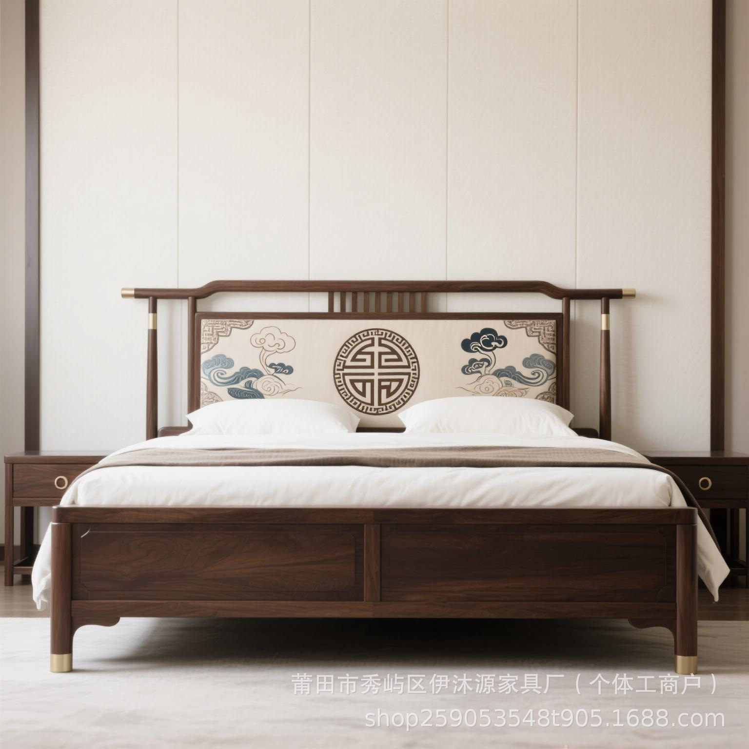 Song-Style Aesthetic Bedroom Double Bed with National Style Golden Pear Wood, Designer Master Bedroom Bed for Guesthouses and Hotels with National Style Design