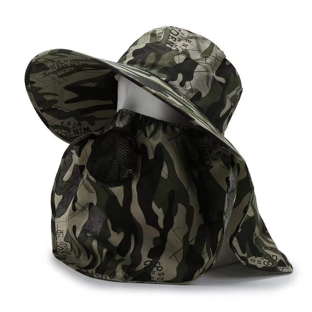 New camouflage shawl hat outdoor fishing sun protection hat mountaineering tea picking face cover hat neck protection photography hat for men
