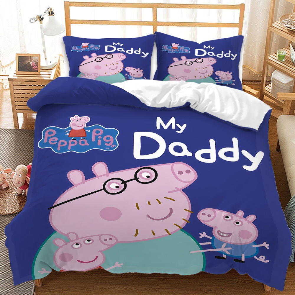 Cross-Border Home Textiles Customized with Pictures of Peppa Pig Three-Piece Set Digitally Printed and Shipped on Behalf of
