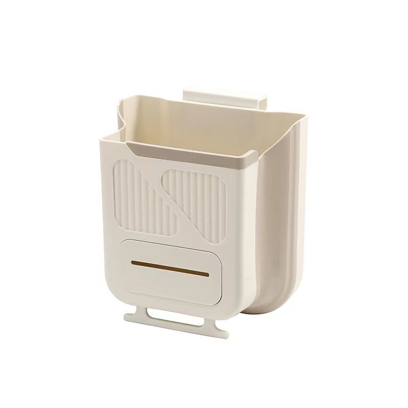 Kitchen Punch-free Trash Bin Cabinet Door Wall-mounted Household Trash Basket Foldable Bathroom Toilet Storage Bucket