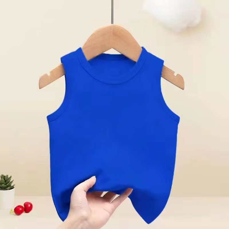 Sleeveless T-shirt top summer children's clothing for boys and girls pure white crew neck thin vest trendy brand big children
