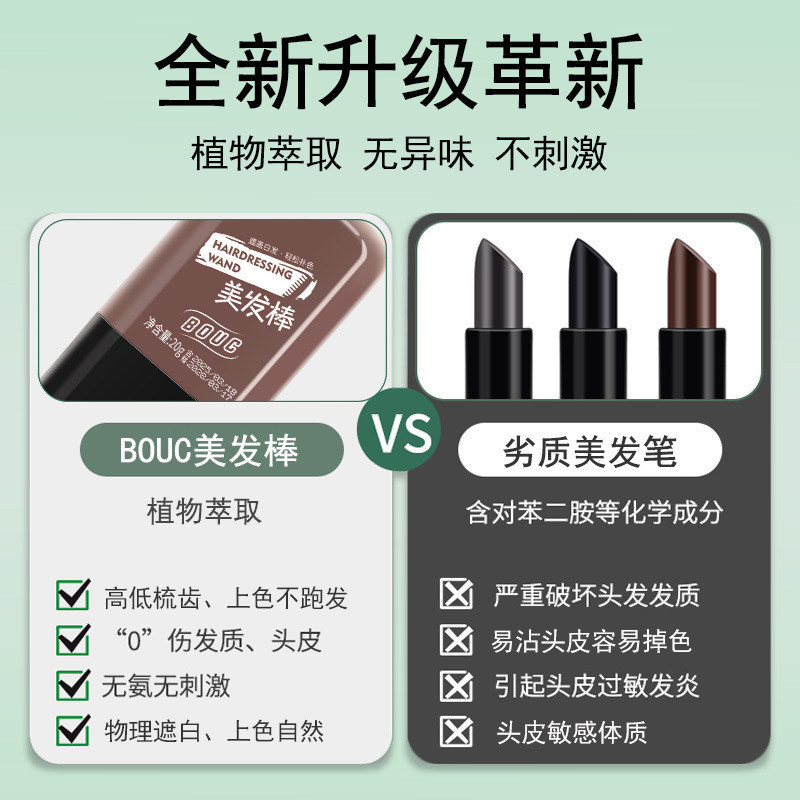 Bouc New Disposable Hair Dye Pen Does Not Fade, Covers Gray Hair, Plant-Based, Does Not Damage Hair, Black Tea Color
