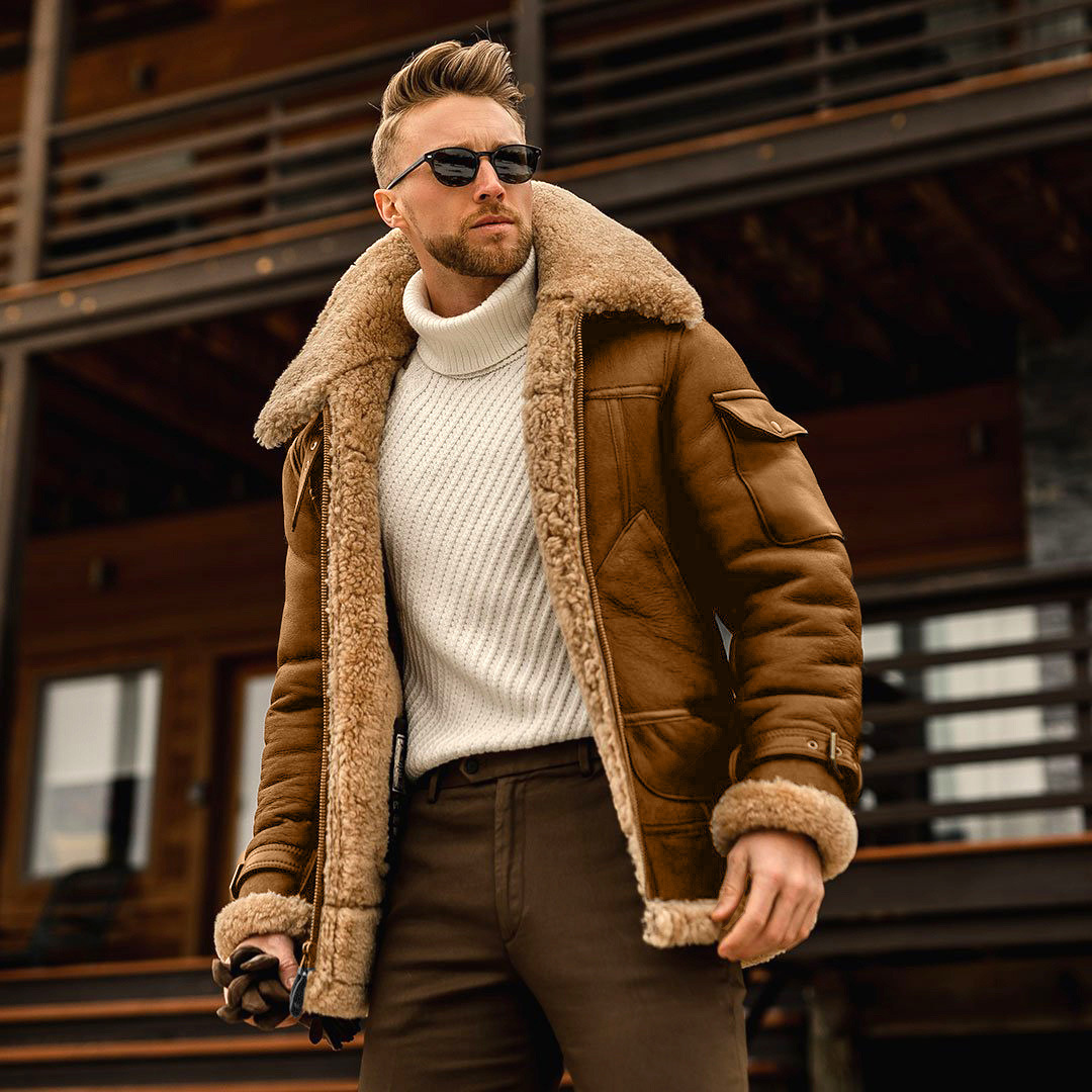 Cross-Border Spot Men's Coat Winter Large Size Warm Composite Leather Jacket Thickened Fur Integrated Foreign Trade Coat for Men