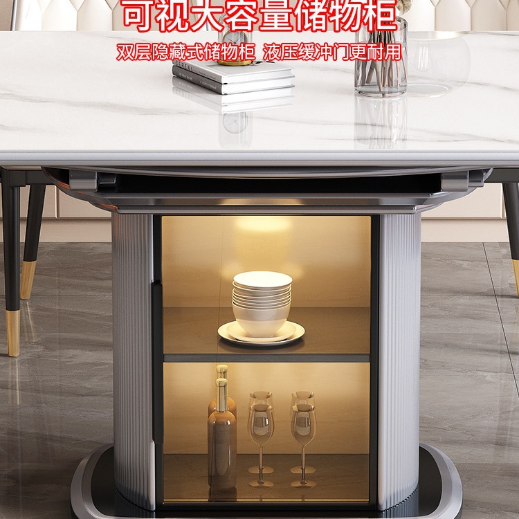 Solid Wood Rock Board Dining Table and Chair New Entry Luxury Simple Household Foldable Rotating Living Room Dining Table and Chair Combination Induction Cooker