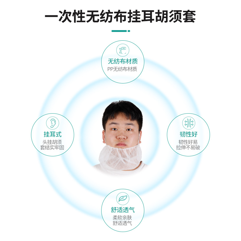 Factory wholesale white disposable non-woven beard set ear-hanging anti-beard drop breathable face cloth