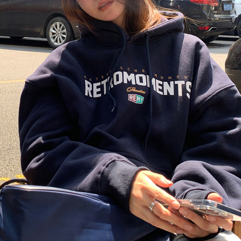 женский свитер с капюшоном на флисовой подкладке осень-зима корейский стиль новый свободный топ для женщин одежда для студентов Юго-Восточная Азия внешняя торговля