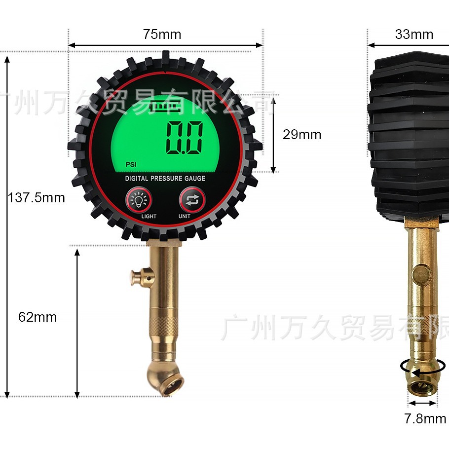 Tire digital display pressure gauge test gauge tire monitoring gauge large screen display fast pressure measurement can deflate French bicycle test