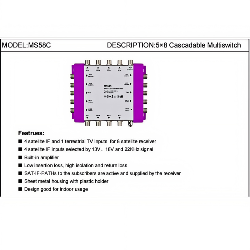 5*8Satellite Cascadable Multiswitch Five-In and Eight-Out Cascaded Multi-Switch Ms58C