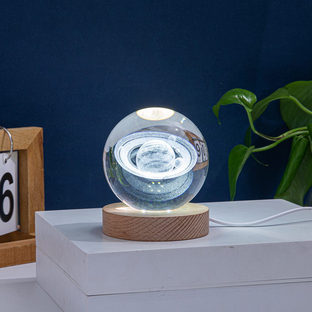 Crystal Ball with 3D Carving USB Ambient Decorative Light Small Square Crystal Gift Light White Crystal Wedding Gift