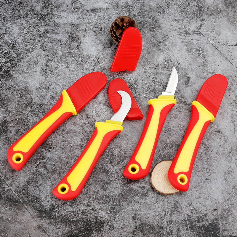 Insulated Electrician's Knife with Curved Blade and Plastic Handle, Electrician's Knife for Cable Stripping, Cable Cutting Tool, Wire Stripper Tool