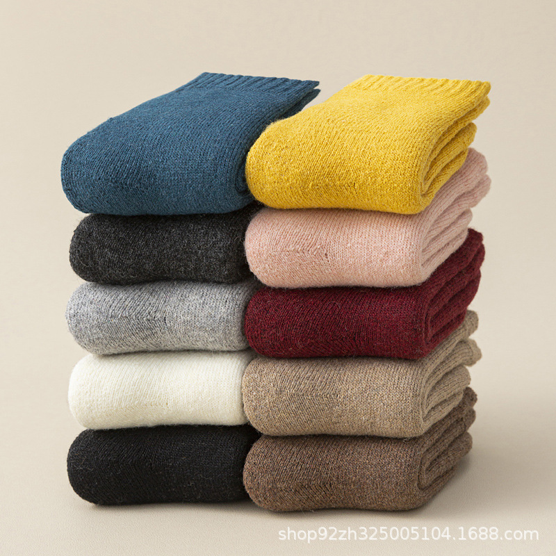 Утолщенные шерстяные носки для женщин, теплые носки средней длины с флисовой подкладкой, зимние носки для сна