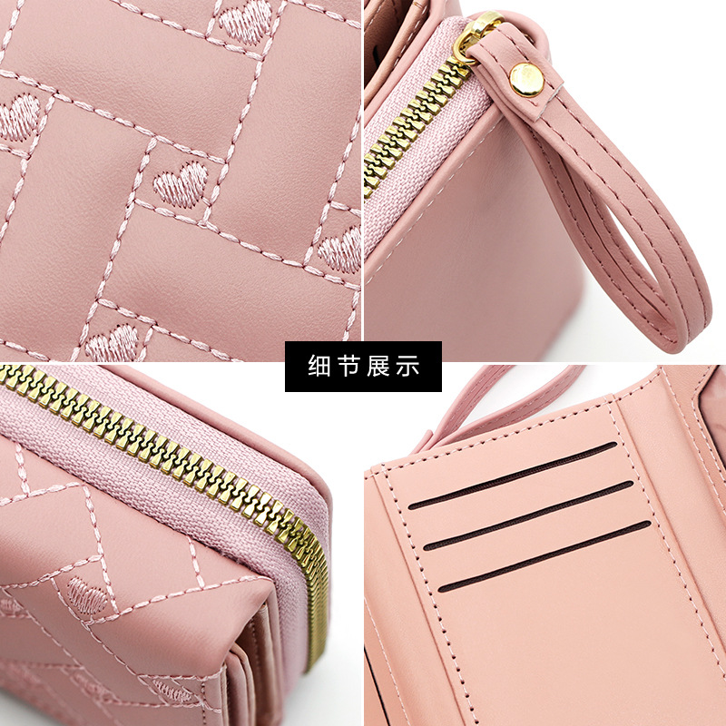 New Women's Short Wallet Simple Embroidered Heart Pu 70% off Card Bag Multi-Card Slot Wallet Wallet Wholesale