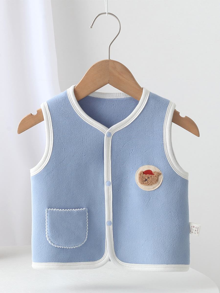 Autumn and Winter Kidsren's Vest Baby Fleece-Lined Boneless Austrian Velvet Vest Cartoon Warm Vest Winter Base Layer