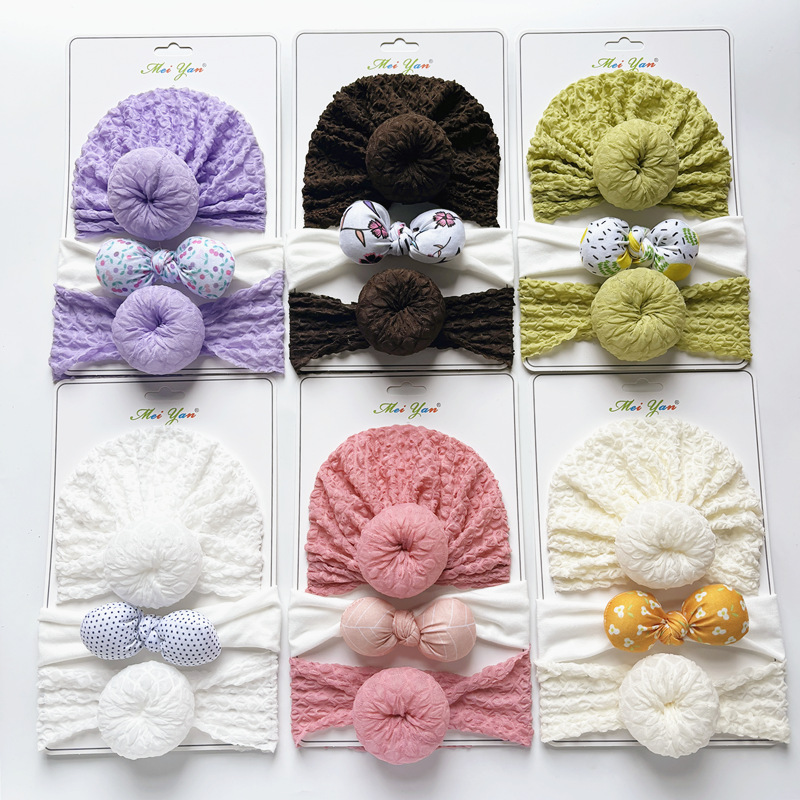 Комплект шапка и повязка для волос для детей, европейский и американский стиль, индийская шапка, повязка с принтом, уши кролика, 3 предмета