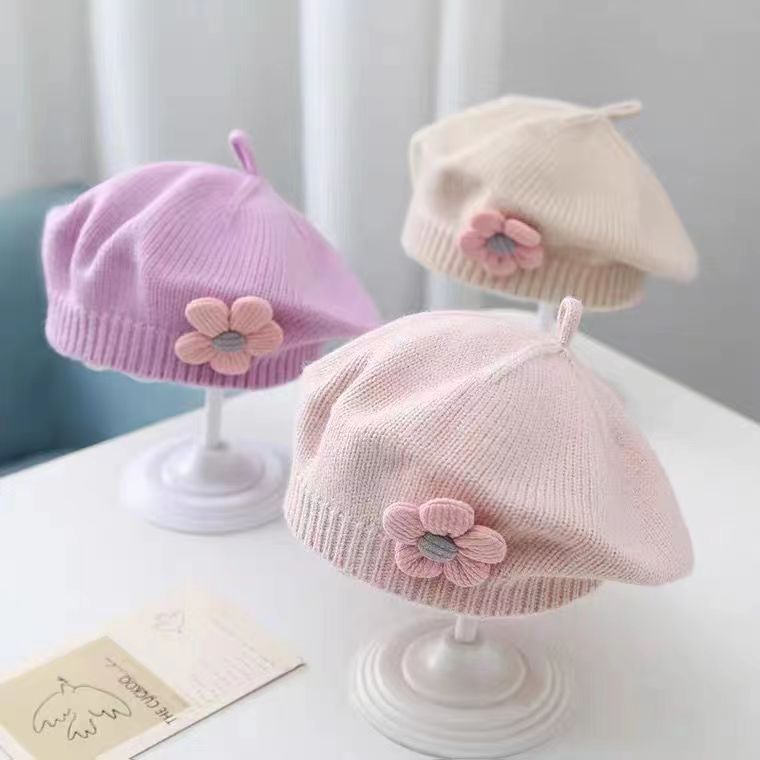Baby hat spring and autumn baby girl beret baby wool hat autumn and winter children painter hat knitted hat