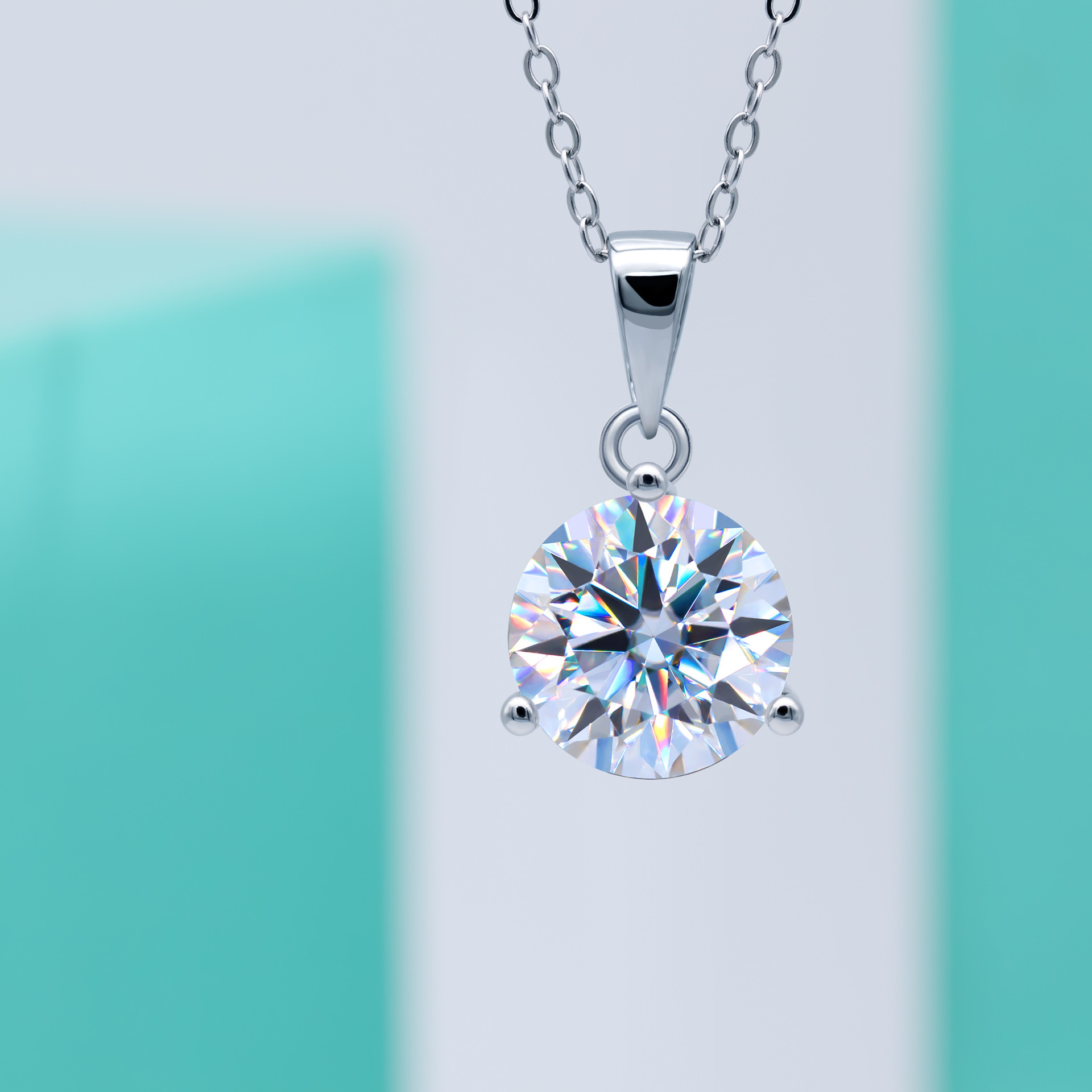 925 Silver 1-1.05 Carat D Color Vs Clarity Niche Design Round Cultured Diamond Pendant Necklace Clavicle Chain