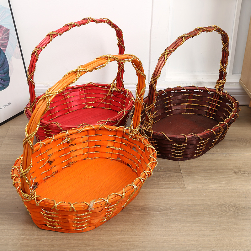 Wicker Fruit Basket Supermarket Gift Rattan Storage Basket Woven Crafts Satchel Picking Basket Fruit and Vegetable Basket