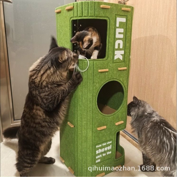Customized Felt Board Cat Nest, Cat Climbing Frame, Cat Tree, Integrated Multi-Layer Scratching Board, Enclosed Cat House, Fruit Green, Ultra-High New Material